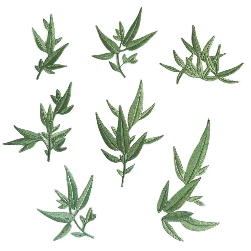 Parches termocollantes de aplique de tela de flores de plantas verdes, hojas de bambú, bordado Floral, pegatinas para planchar para ropa, vestido - imagen 2