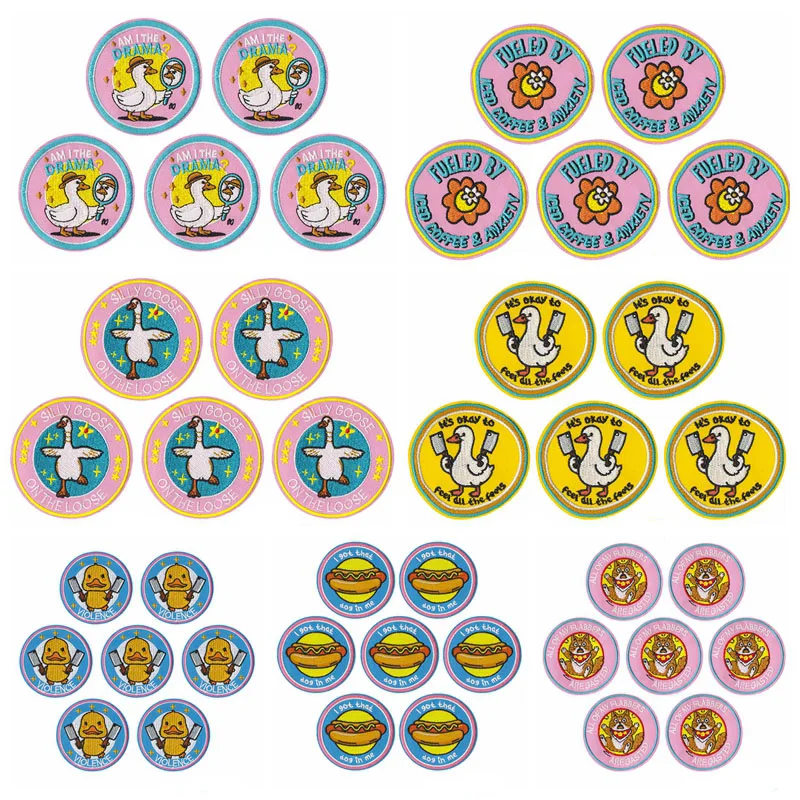 10 unids/lote, venta al por mayor, apliques redondos de animales, parches para planchar en ropa, parches bordados de pato divertido para ropa, pegatinas DIY - imagen 2