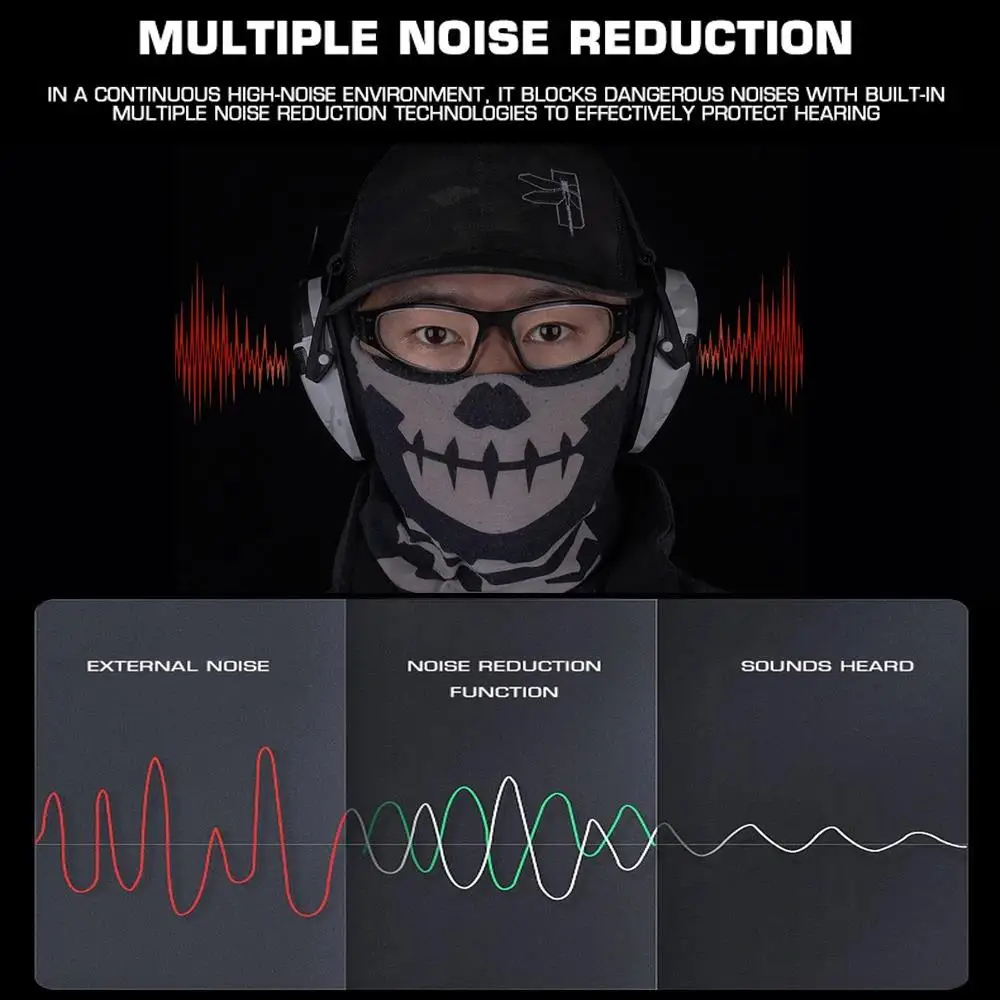 Orejera electrónica táctica para disparar, auriculares antiruido, amplificación de sonido, protección auditiva, auriculares plegables de camuflaje en 8 colores - imagen 3