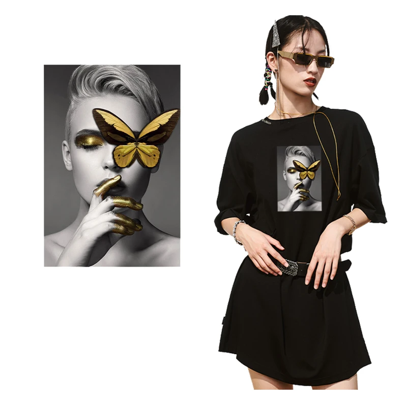 Apliques de transferencia térmica de calor para mujer, pegatinas de transferencia de calor de labios de mariposa DIY, transferencia de hierro para ropa, camiseta de moda - imagen 2