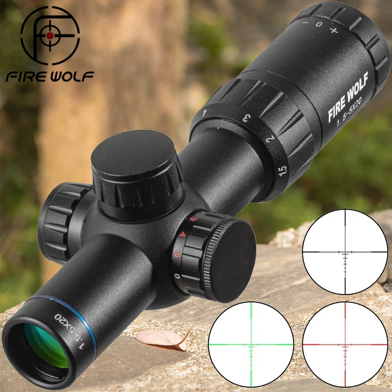 Fire Wolf HD 1,5-5X20 mira telescópica verde rojo retícula mira punto alcance francotirador caza mira táctica Rifle alcance Airsoft pistolas de aire - imagen 3