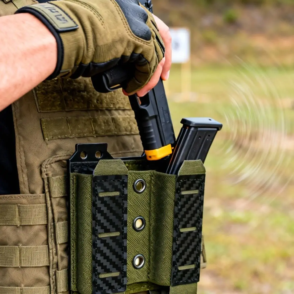 Portarrollos táctico de doble cámara con patrón de fibra de carbono, equipo de caza al aire libre, bolsa Molle de liberación rápida - imagen 4