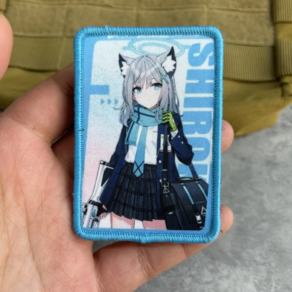 Parche táctico de moral de archivo azul, emblema de gancho y bucle impreso de Chica de Anime, insignia militar del ejército, brazalete, ropa, pegatinas para mochila - imagen 3