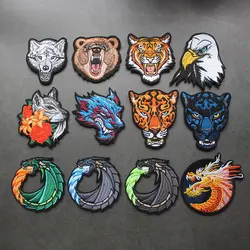 Parche bordado con velcro cabeza lobo y dragón chino