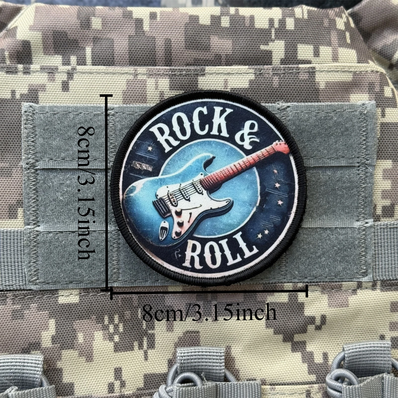Parche táctico de moral ROCK & ROLL, insignia militar, guitarra eléctrica, parches de gancho y bucle impresos para ropa, pegatina para mochila - imagen 2