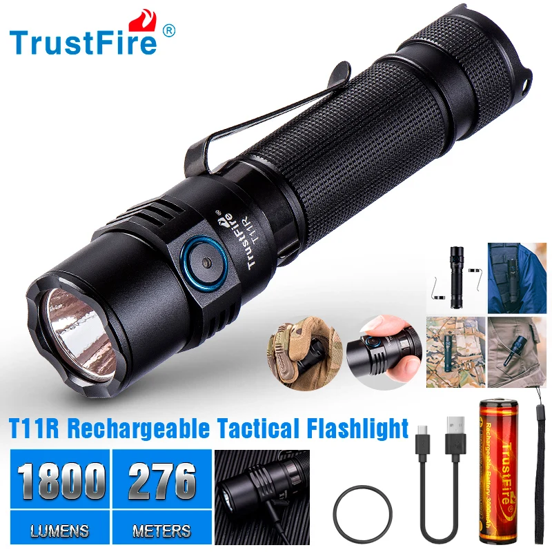 Trustfire-linterna táctica Led T11R, recargable, 1800 lúmenes, potente tipo C, USB, batería 18650, lámpara de alta potencia, interruptor Dual - imagen 3