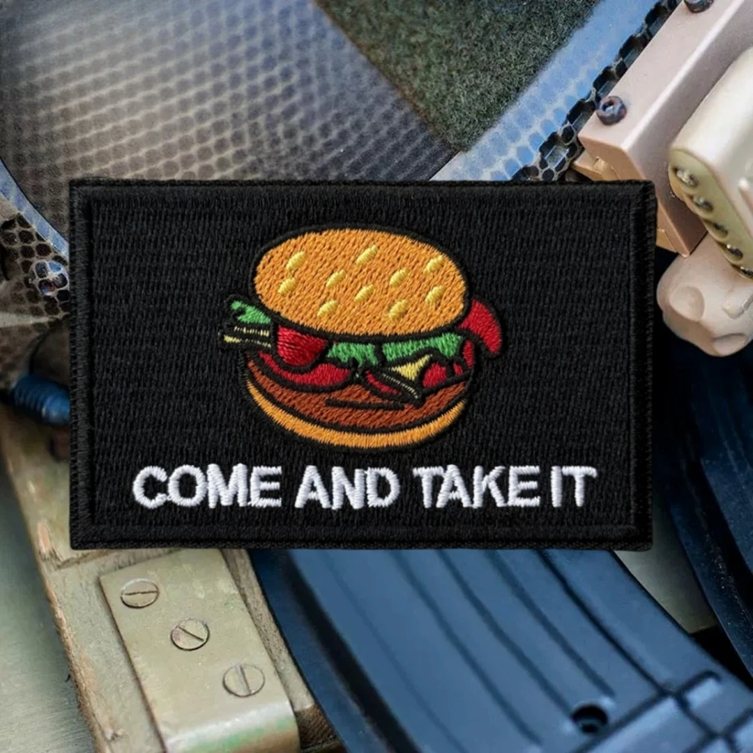 Parche táctico "Come and Take It", parche táctico de moral de hamburguesa, parches de gancho y bucle bordados del ejército militar para ropa, pegatina para mochila - imagen 5