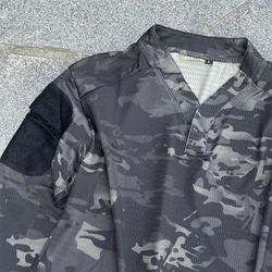 MCBK Camisa táctica de manga larga de secado rápido, camiseta transpirable con cuello en V para hombre al aire libre