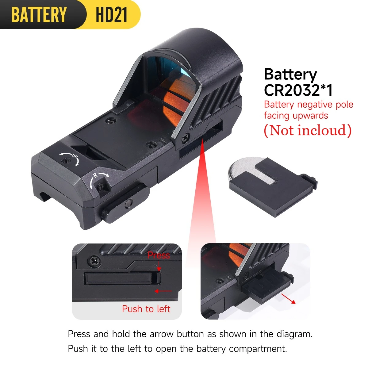 Mira táctica HD21 de puntos rojos, óptica de caza de 1x28x25, mira de Rifle ligera, 11 brillo ajustable para riel Picatinny de 20mm - imagen 3