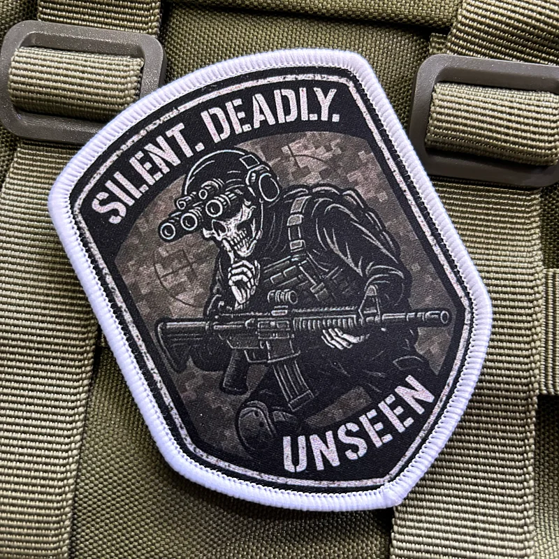 Parche Táctico Silencioso y Mortal AR15 Reaper, Insignia de Moral, Parches Impresos con Gancho y Bucle, Parche Militar para Mochila, Adhesivo de la Muerte - imagen 2