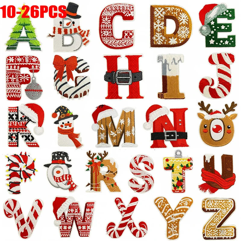 10-26 Uds Navidad nuevo Color 26 letras en inglés parches bordados planchar en parches para ropa chaquetas sombreros uniforme insignias para coser - imagen 2