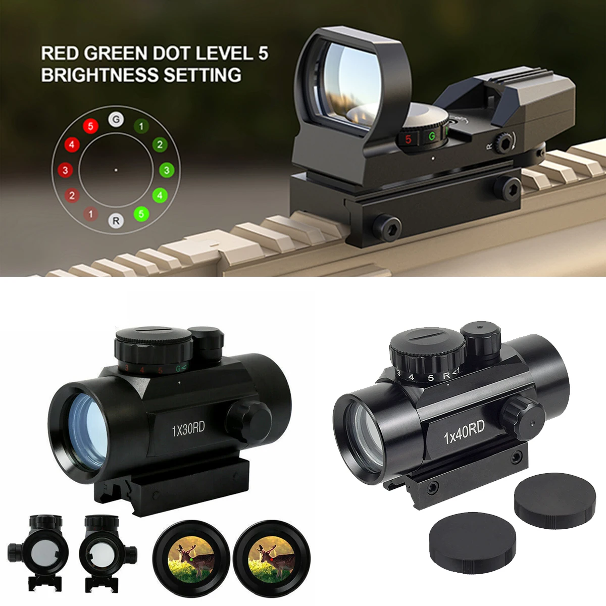 Mira óptica de caza con punto rojo 1X30 1X40 HD101, alcance holográfico reflejo, 4 retículas, colimador rojo/verde, armas Airsoft, mira telescópica - imagen 3