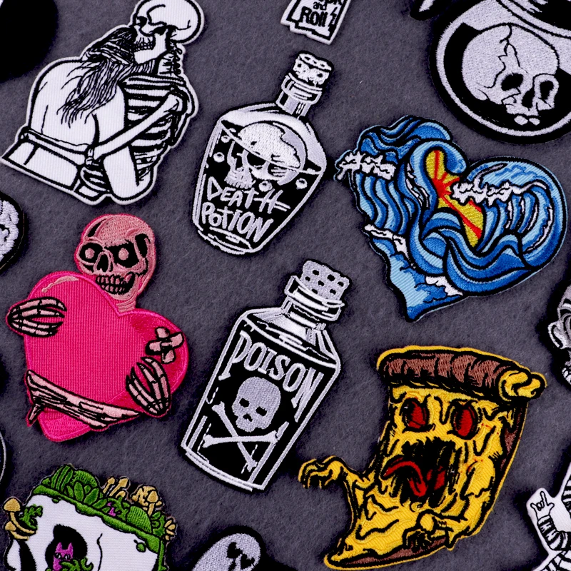 Parche de botella de deriva, parches para planchar en ropa, parches bordados de calavera Punk para ropa, parche Hippie para ropa, bucle de gancho DIY