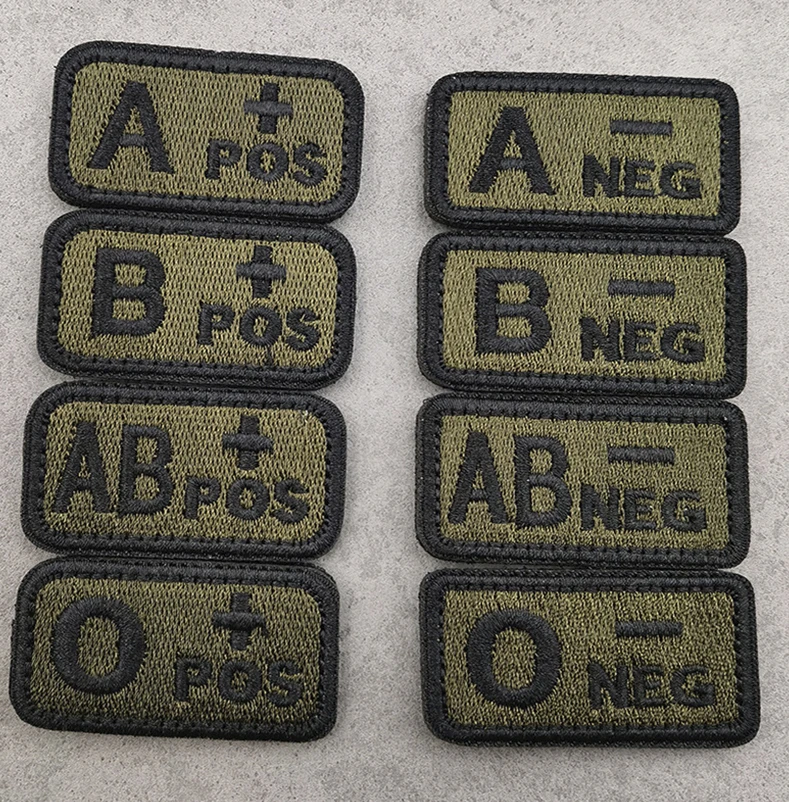 Parche bordado de tipos de sangre, insignias de tiras de grupo verde militar, bucle de gancho A AB OB + POS, pegatinas de tela, pegatina bordada 3D - imagen 3