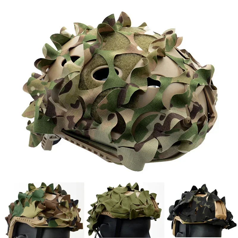 Cubierta de casco de red táctica 3D, cubierta de casco con cordón de nailon de camuflaje cortado con láser, accesorios de paracaidista de Paintball Scrim CS - imagen 2