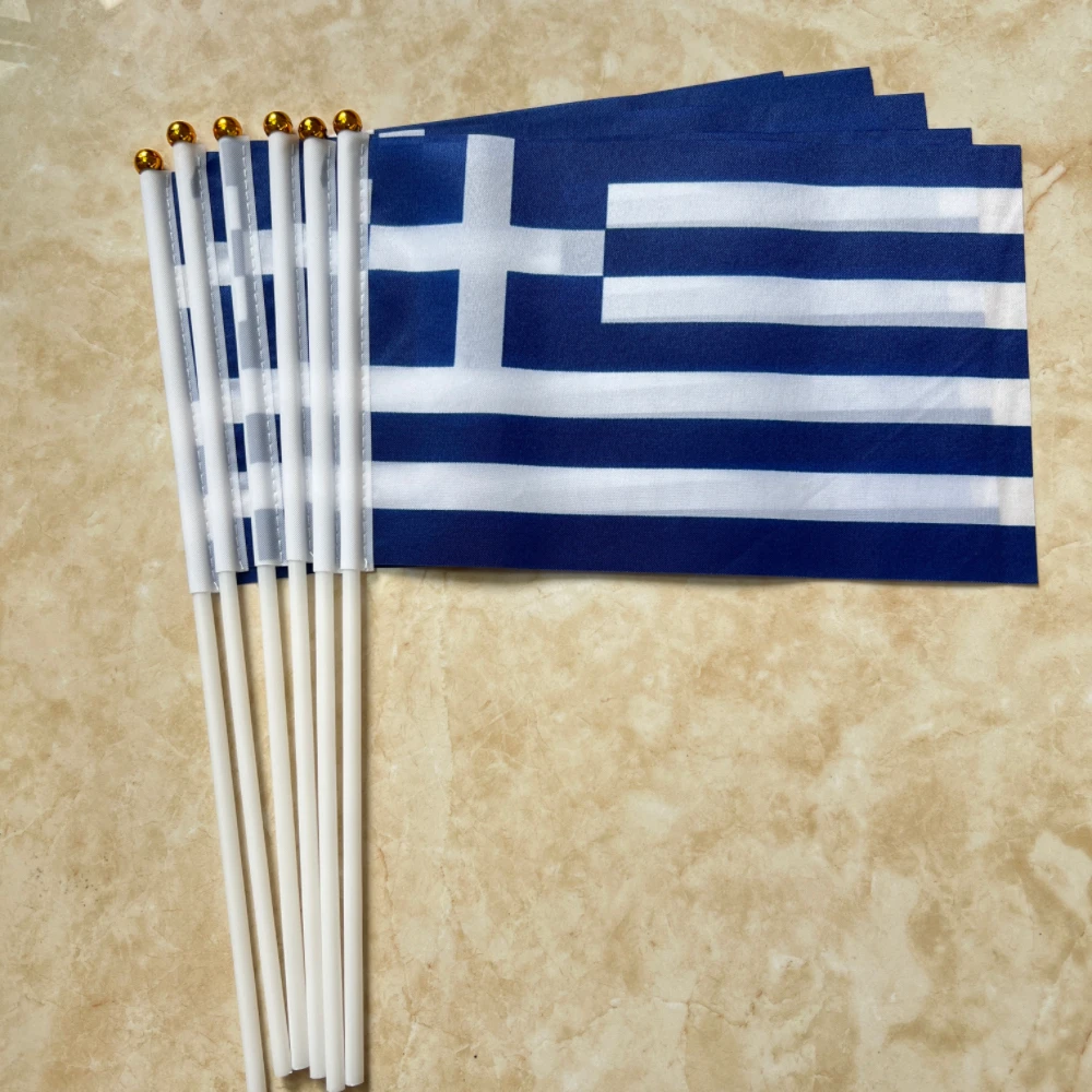 Bandera griega de poliéster, bandera griega, portador de bandera estándar, agitador, mástil de plástico, 14x21 cm - imagen 2
