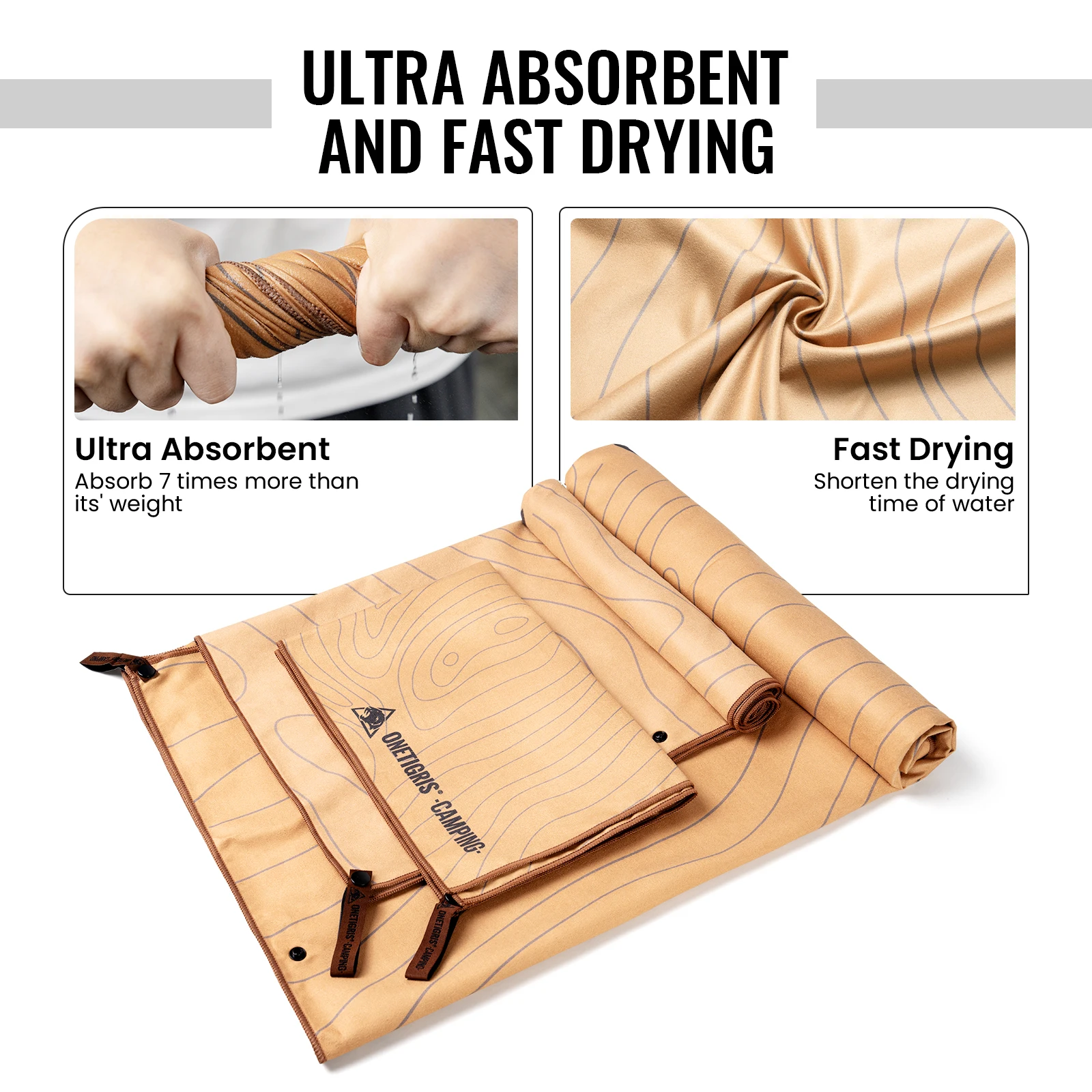 Onetigris toallas de secado rápido súper absorbentes de microfibra para acampar, toalla ultraligera para playa, Camping, Yoga, gimnasio, viajes, deportes, natación - imagen 5