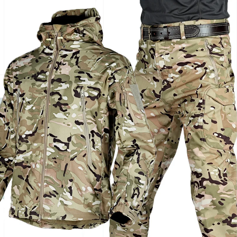 Traje táctico camuflaje impermeable forro polar con capucha - imagen 4