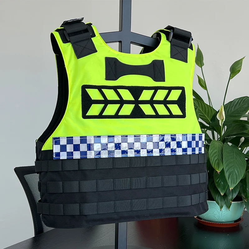 Chaleco reflectante verde fluorescente de reconocimiento, chaleco transpirable a prueba de puñaladas, chaleco protector completo multifuncional de liberación rápida