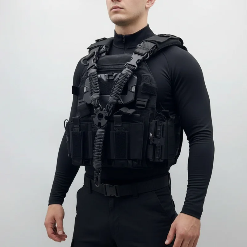 Chaleco de entrenamiento de liberación rápida, desmontable y ajustable, transpirable, resistente a desgarros y duradero, con tres bolsas para revistas. - imagen 2