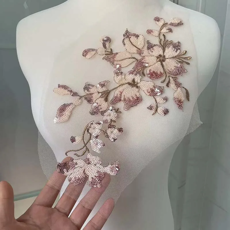 28*16CM 3d flor bordado de lentejuelas tela Apliques de encaje coser en parches, corpiño apliques de cuentas suministros de costura para vestido - imagen 3
