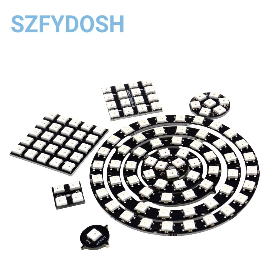 Anillo LED RGB WS2812 5050 de 1/3/4/7/8/12/24/32/40/64 bits, linternas de unidad a todo color integradas, desarrollo inteligente cuadrado redondo