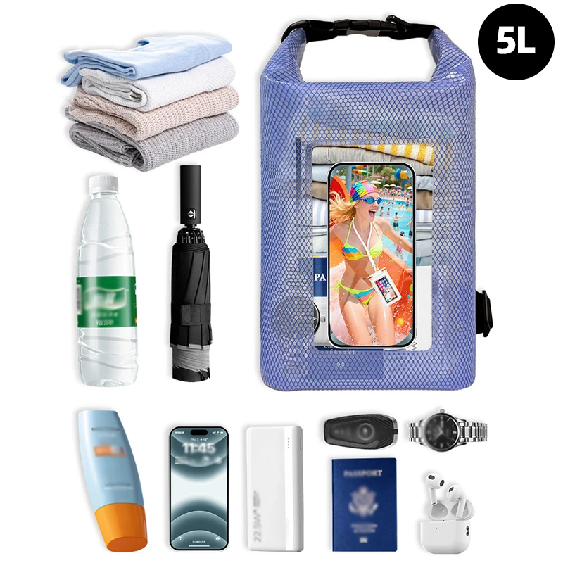 Bolsa impermeable para deportes al aire libre, 2L, 5L, natación, playa, buceo, senderismo, juegos acuáticos plegables, mochila enrollable, bolsas de kayak para Rafting en seco - imagen 4