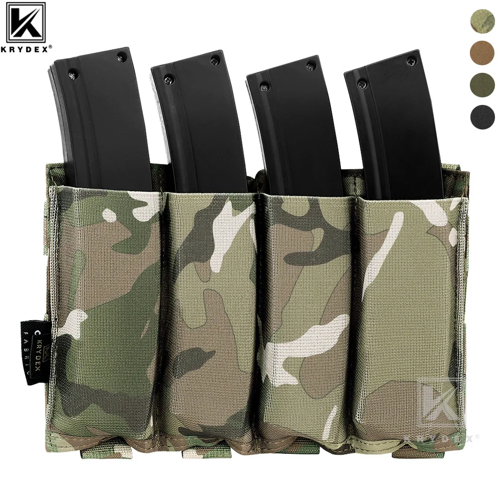 KRYDEX-bolsa elástica cuádruple para revistas, tapa abierta, SMG MOLLE, táctica, MP5, MP7, Kriss Mag, soporte para chaleco de caza, accesorios