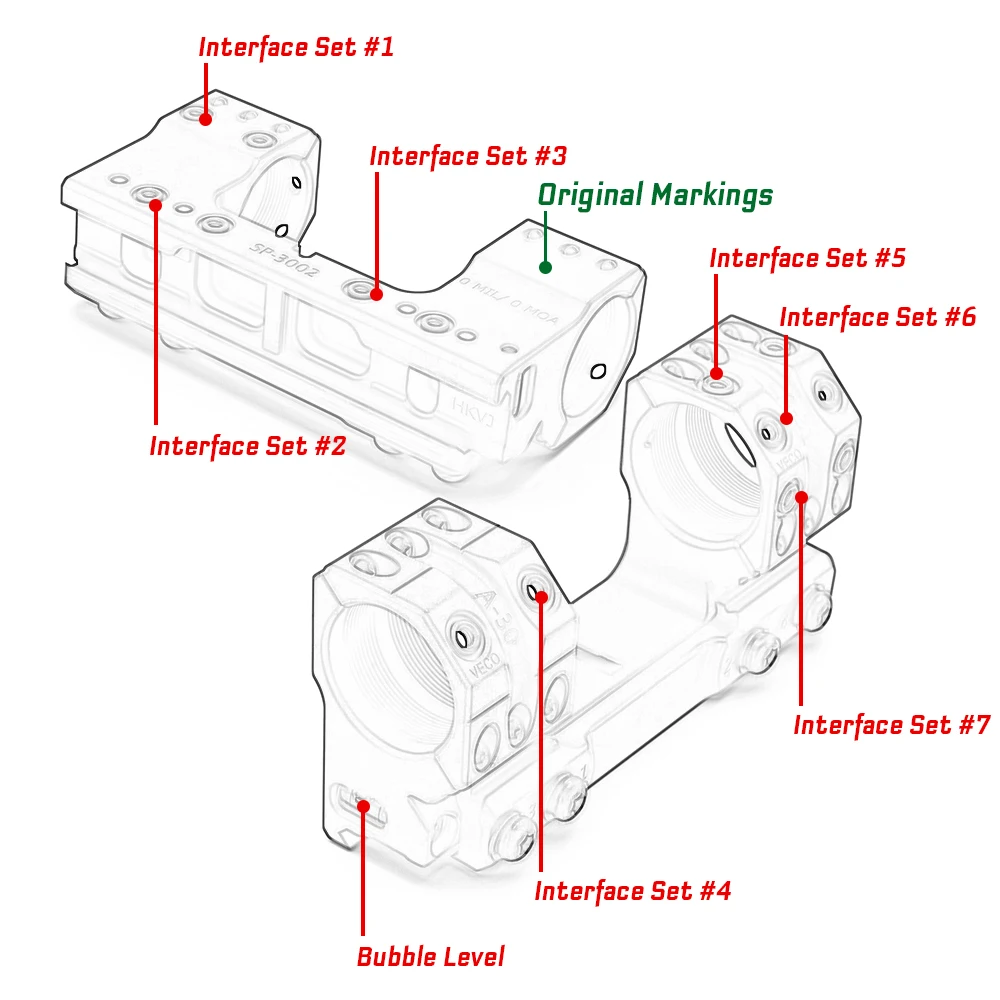 Mira telescópica de tubo de 30/34mm, 0MIL 0MOA, SP-3002 sólido, 38mm de altura, montaje de 1,5 pulgadas - imagen 2