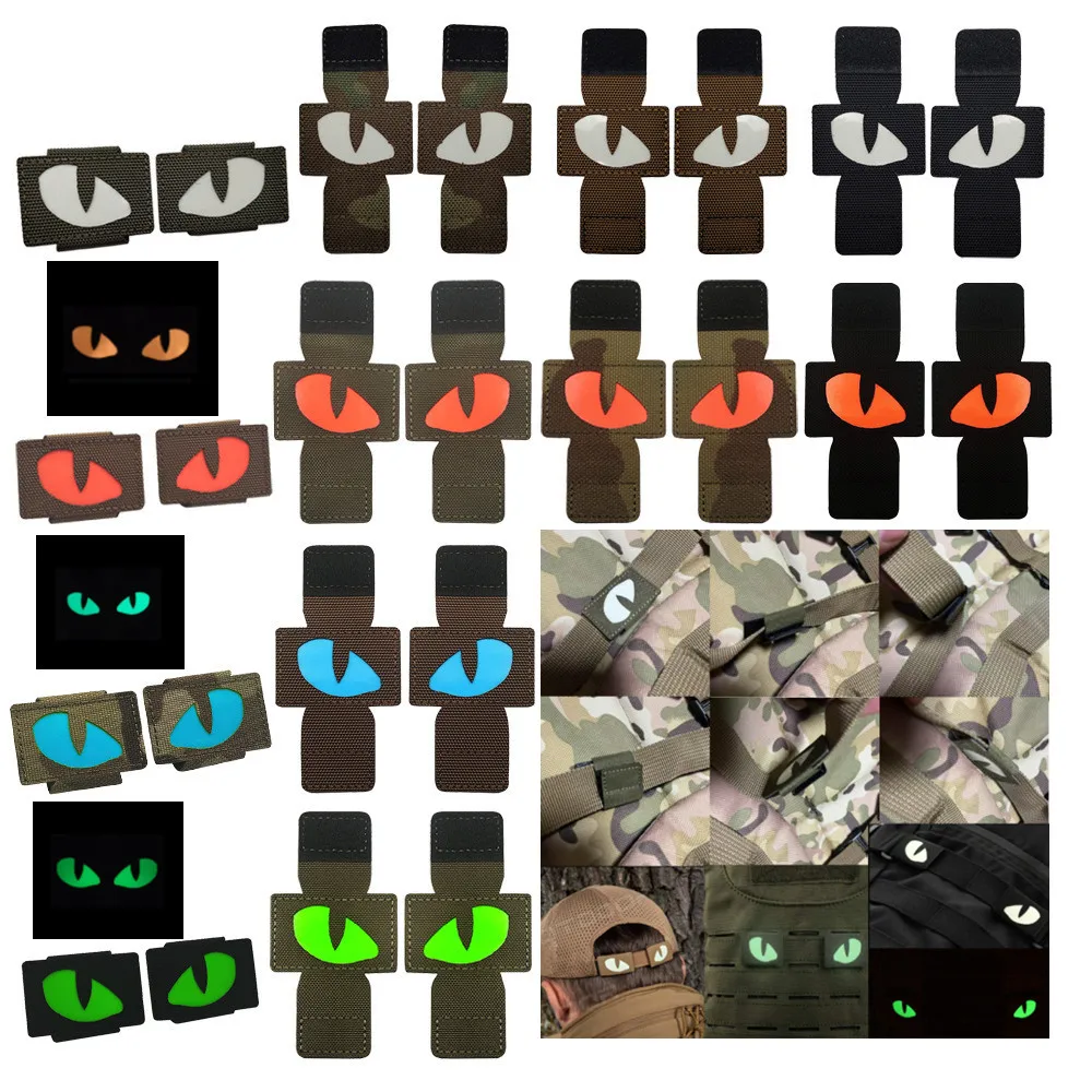 Parches de ojos de gato con sujetadores con efecto de brillo nocturno, creativo, personalizado, ojo de gato, luminoso, ventilador militar, mochila, colgante MOLLE - imagen 2