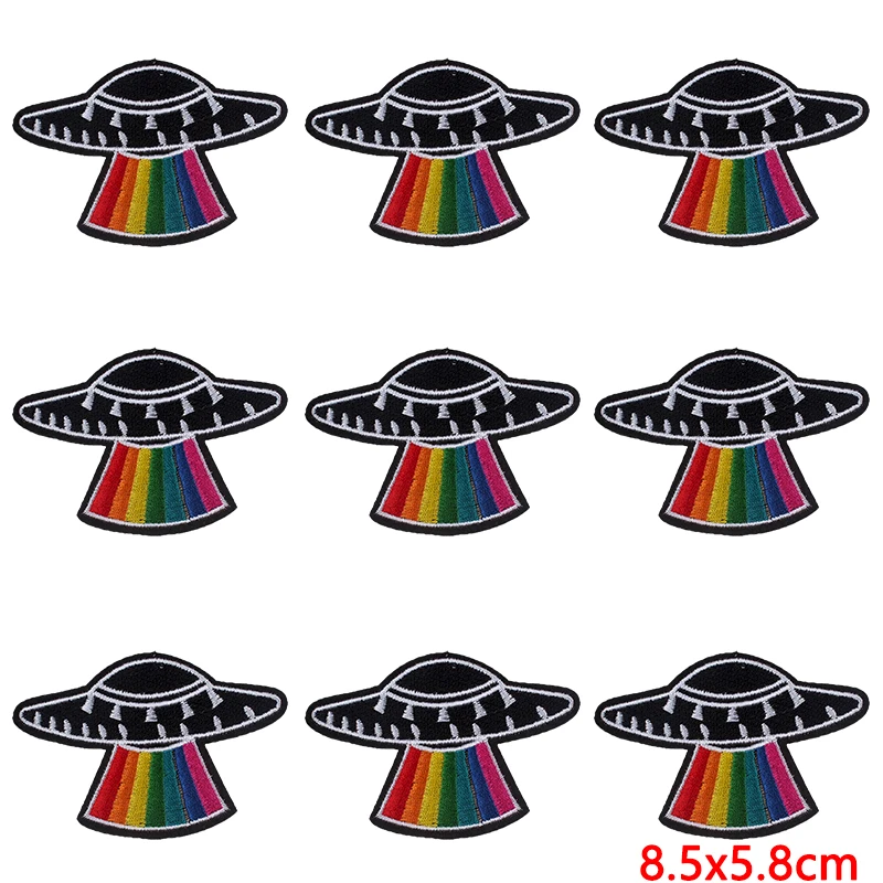 10 unids/lote parche de hierro parche alienígena es para ropa parches termoadhesivos en ropa rayas DIY insignias de parche bordado OVNI - imagen 3