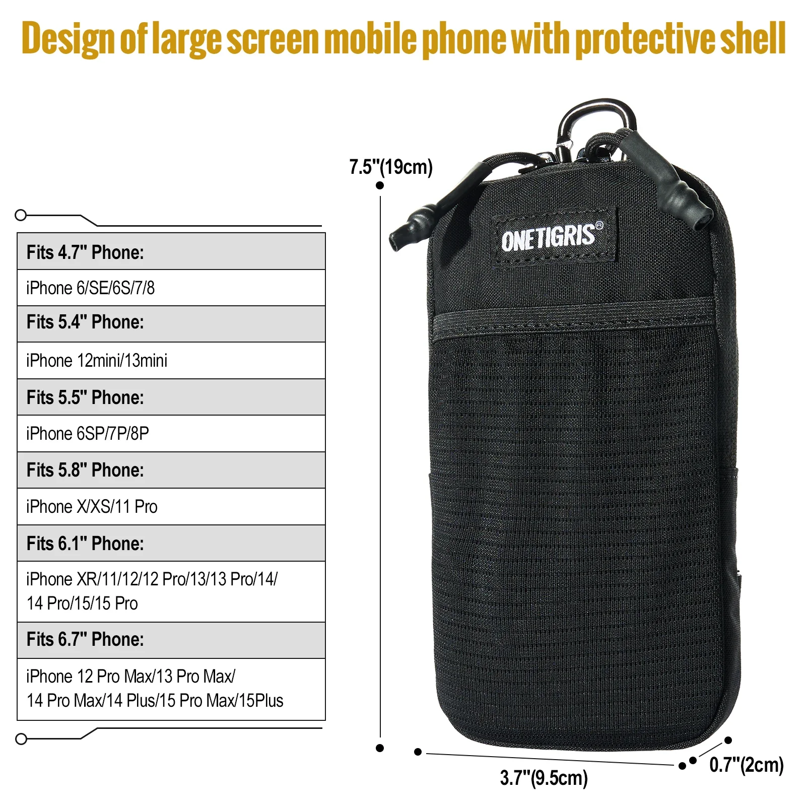 ONETIGRIS Funda para teléfono móvil - Soporte para cinturón de teléfono Molle Bolsa para teléfono para cinturón con lazo, capacidad para teléfonos de 4,7 "-6,5", riñonera EDC - imagen 4