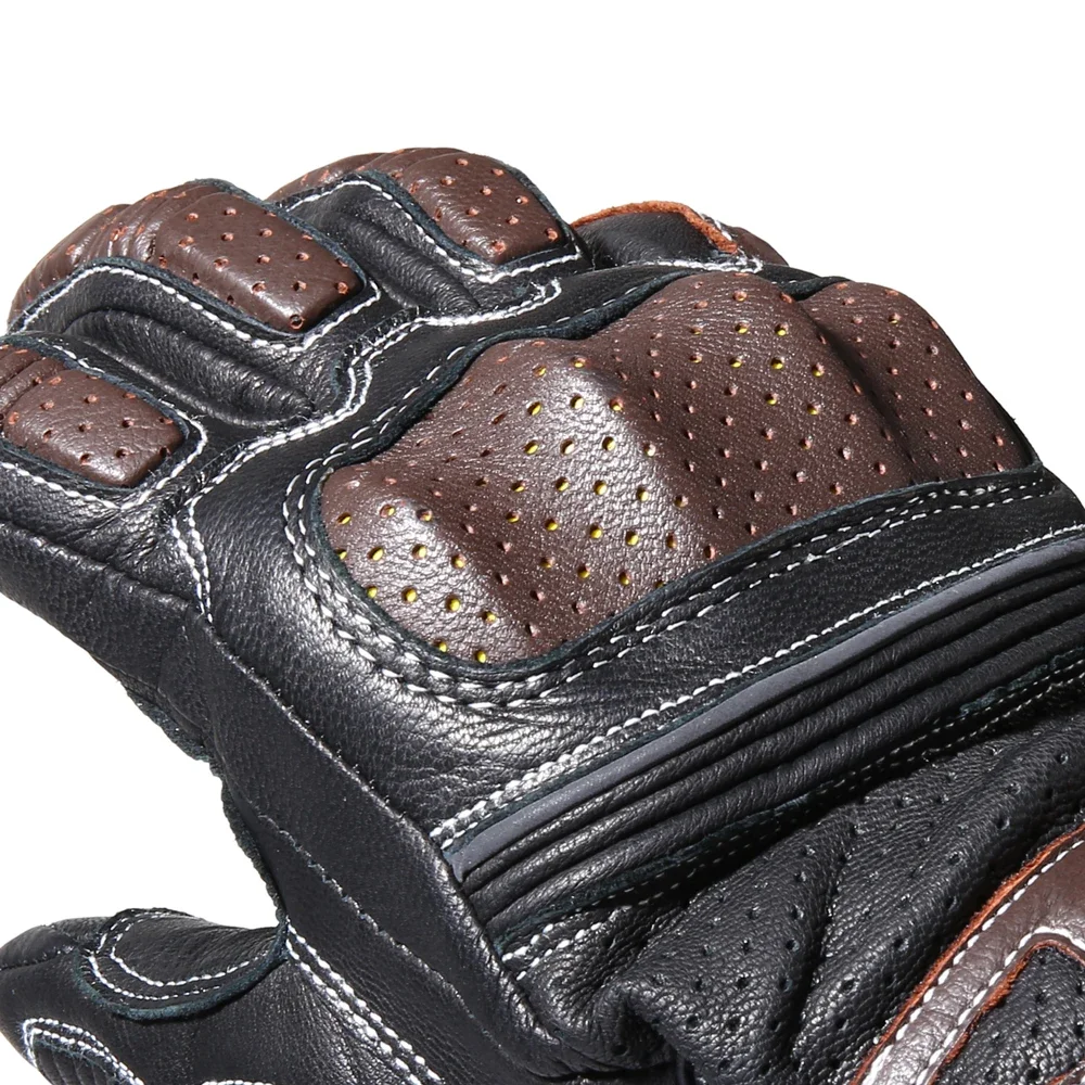 Guantes de dedo completo de cuero genuino para motocicleta, protección de goma para pantalla táctil, Motocross, ATV, carreras - imagen 3