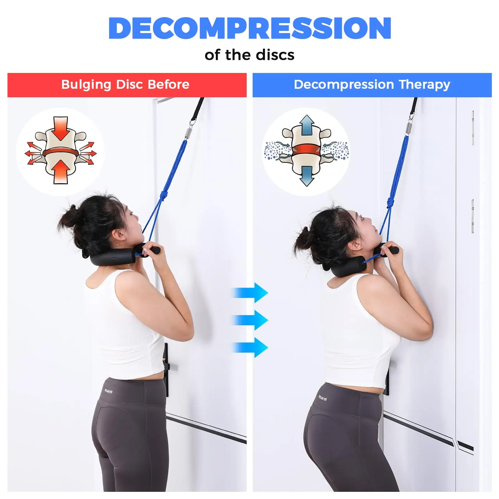 Dispositivo portátil de tracción de cuello Cervical sobre la puerta para aliviar el dolor de cuello, descompresión espinal, camilla de cuello, correa Cervical para uso doméstico - imagen 5