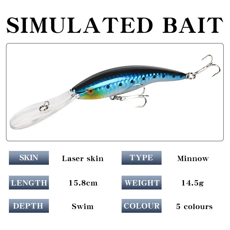 1 Uds 15,8 cm 14,5g Jerkbait de buceo profundo cebo duro Artificial pesca Wobblers señuelo de pececillo para lubina Lucio carpa aparejos de pesca - imagen 3