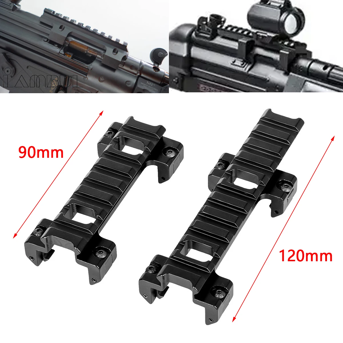 Soporte de extensión de riel táctico HK MP5/MP5K, Base de montaje de riel MP5 de aluminio CNC, adaptador de riel de cola de milano de alcance Picatinny de 90/120mm - imagen 2