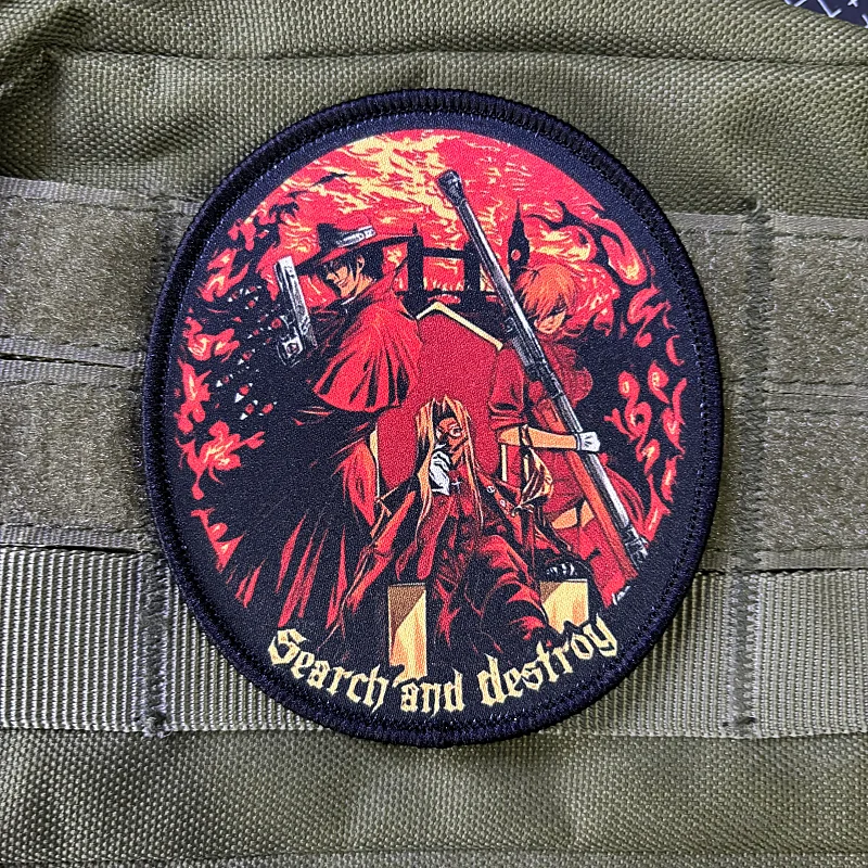 Parche táctico de personajes de Anime japonés, insignia de moral de personaje Hellsing, brazalete con gancho y bucle, pegatina para rascar y destruir - imagen 4