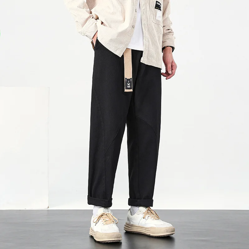 Pantalones rectos de algodón con cinturón para hombre, ropa de calle masculina, holgada, informal, estilo Hip Hop, primavera y otoño - imagen 5