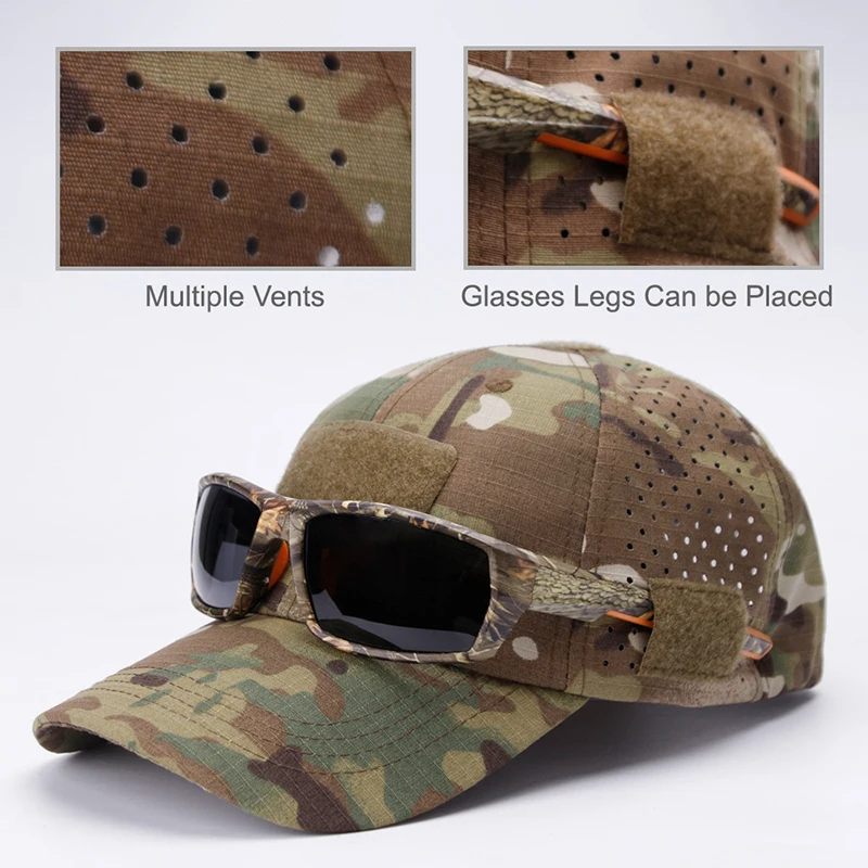 Gorra de béisbol de camuflaje táctica para hombre, transpirable y protector solar para gafas de sol, deportes al aire libre, caza, senderismo, Camping, playa, pesca - imagen 5