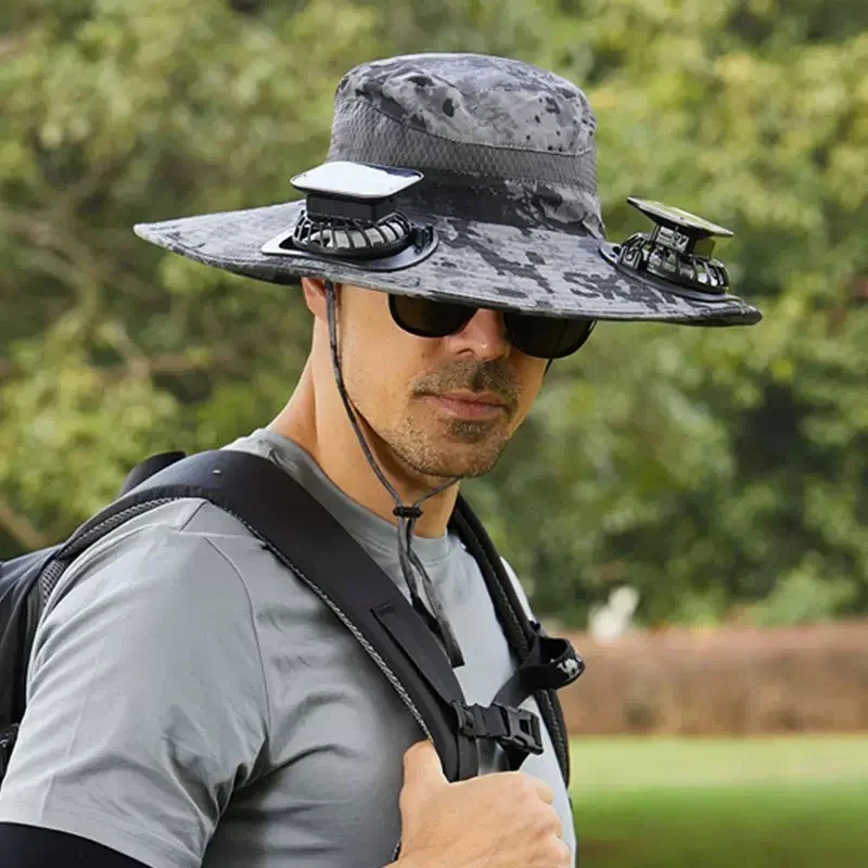 Sombrero ala ancha con ventilador solar y UPF para pesca o senderismo - imagen 2