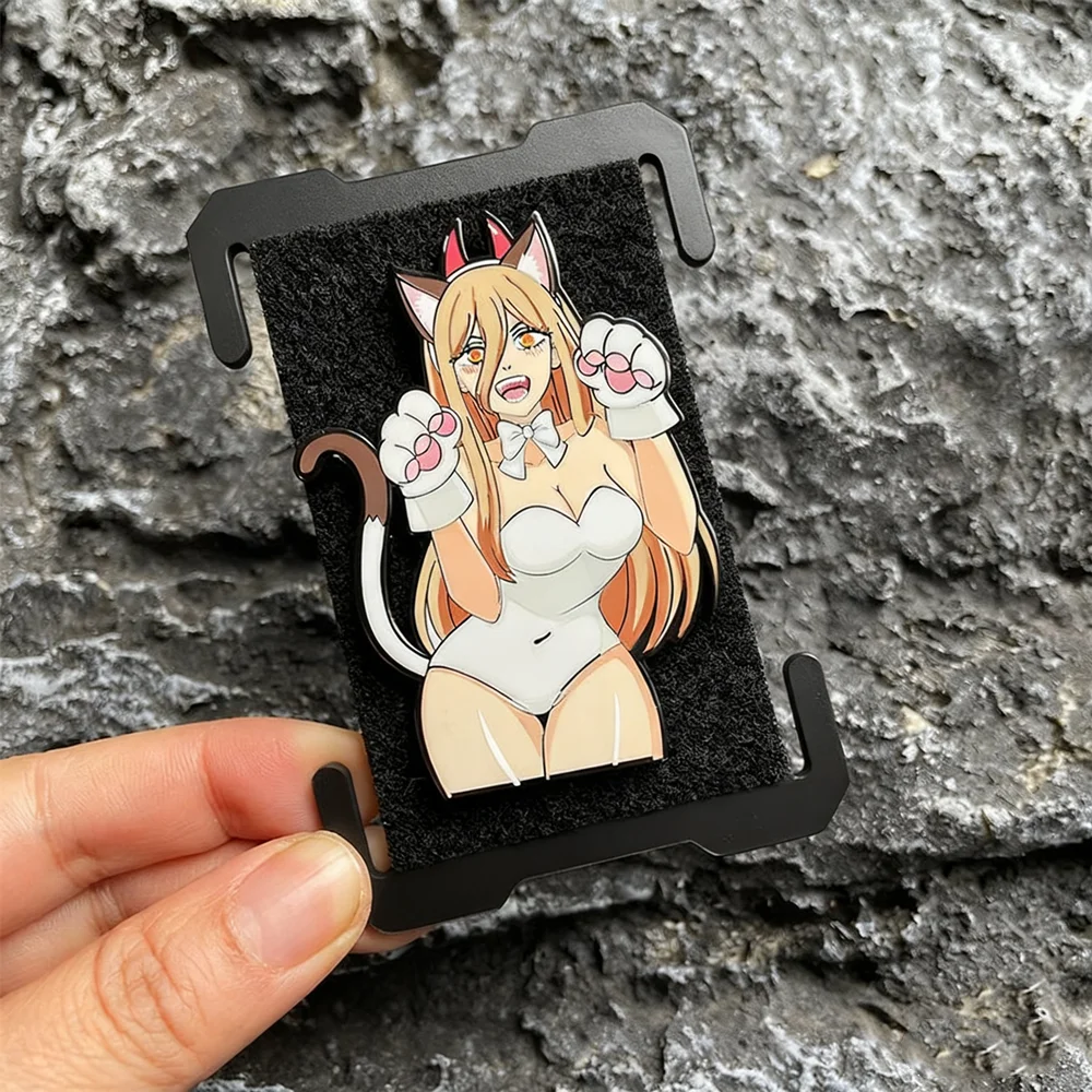 Parche de Metal de Anime Power Cat, insignia de motosierra para hombre Pava, insignia de chica bonita para mochila y ropa, Base extendida decorativa - imagen 4