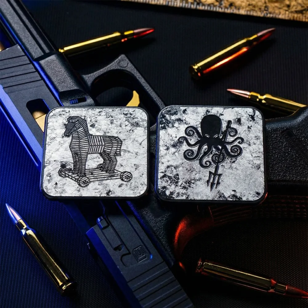 Parche táctico de fibra de carbono Octopus Trojan con apliques DIY cuadrados plateados con incrustaciones para decoración de ropa y mochila