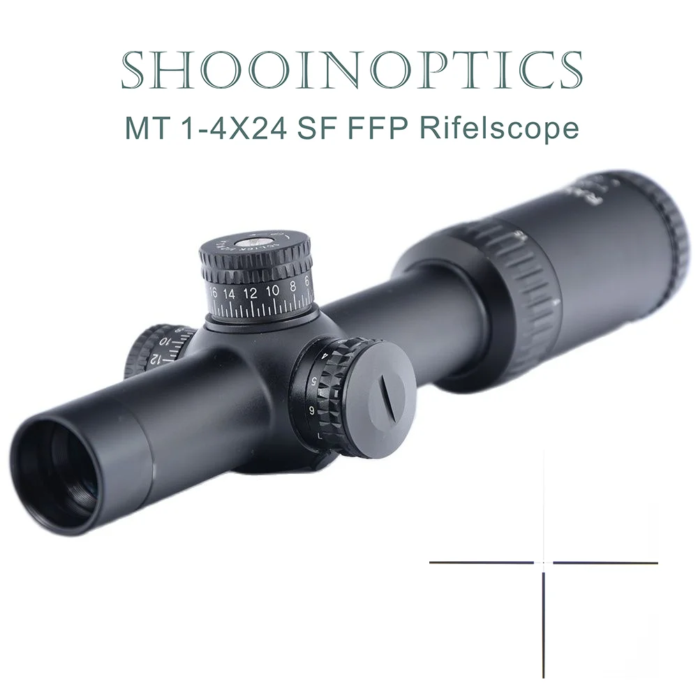 Shooin Optics MT 1-4x24mm FFP mira telescópica 30mm tubo 1/2 MOA impermeable a prueba de golpes para tiro táctico de caza