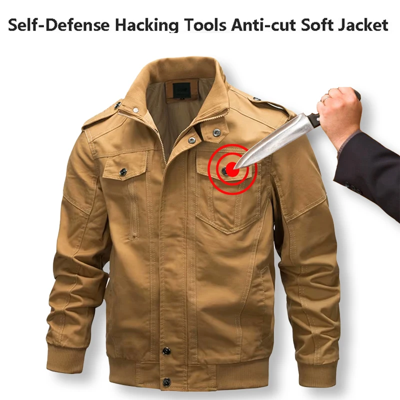 Chaqueta de talla grande para hombre, anticorte, antipuñaladas, autodefensa, Flexible, Invisible, con cuello levantado, ropa de seguridad de policía Fbi a la moda - imagen 2