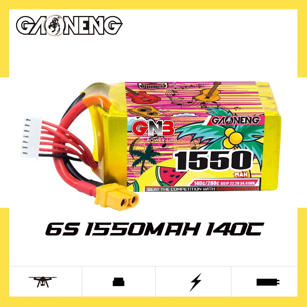 GNB 2S 3S 4S 6S 1100mAh 1100/1350/1550/1850mAh 140C con XT60 para FPV Quadcopter helicóptero avión batería Lipo recargable - imagen 4