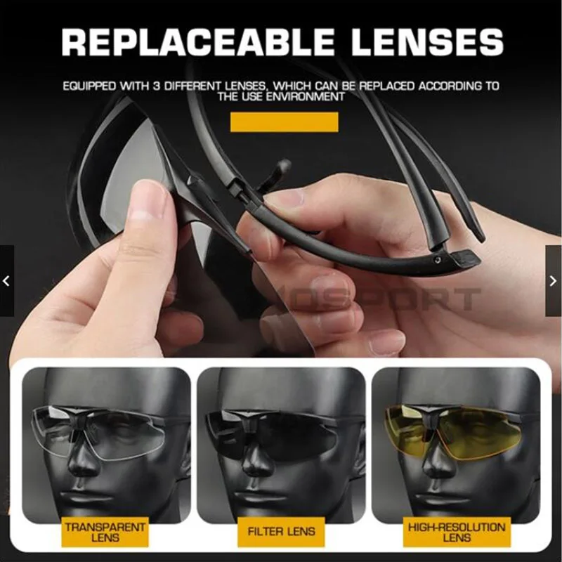 Gafas tácticas del ejército para Paintball Airsoft, gafas de tiro, 3 lentes a prueba de viento, caza, ciclismo, CS Wargame, protección Anti-UV - imagen 2