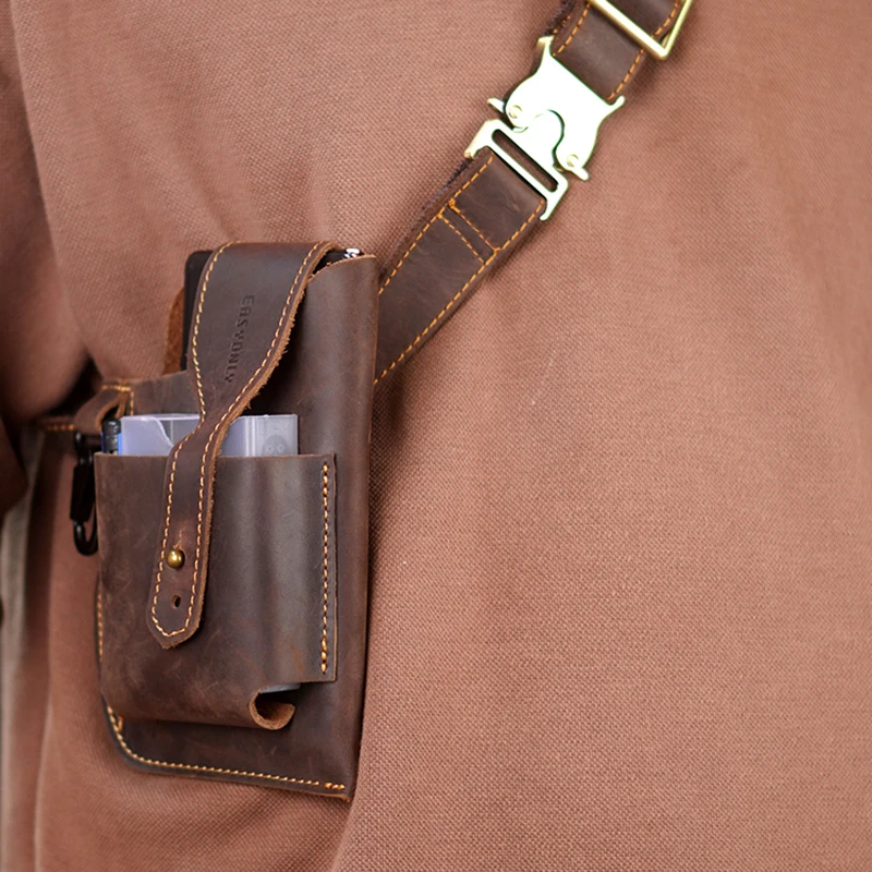 Bolso de cuero para teléfono móvil, bolsa de cintura para hombre, cinturón táctico Vertical, estuche para cigarrillos, bolsa pequeña para cintura - imagen 4