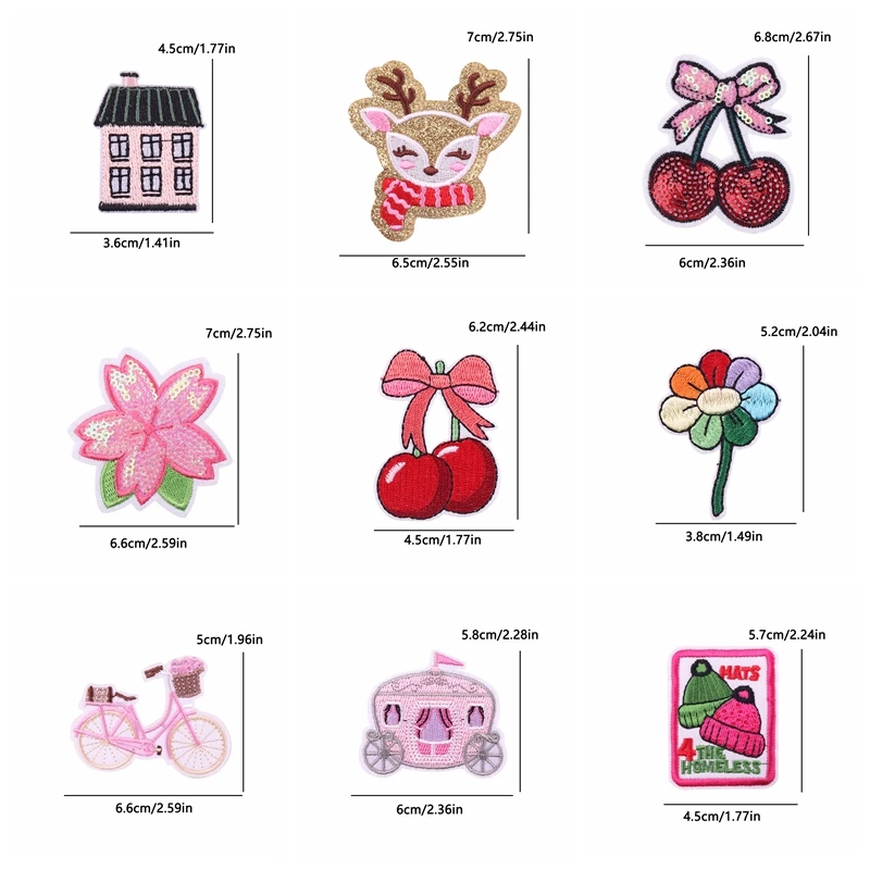 10 unids/lote parche de dibujos animados cereza ciervo coche flor parche hierro en parches para ropa parches termoadhesivos Jeans sombreros insignias para coser - imagen 5