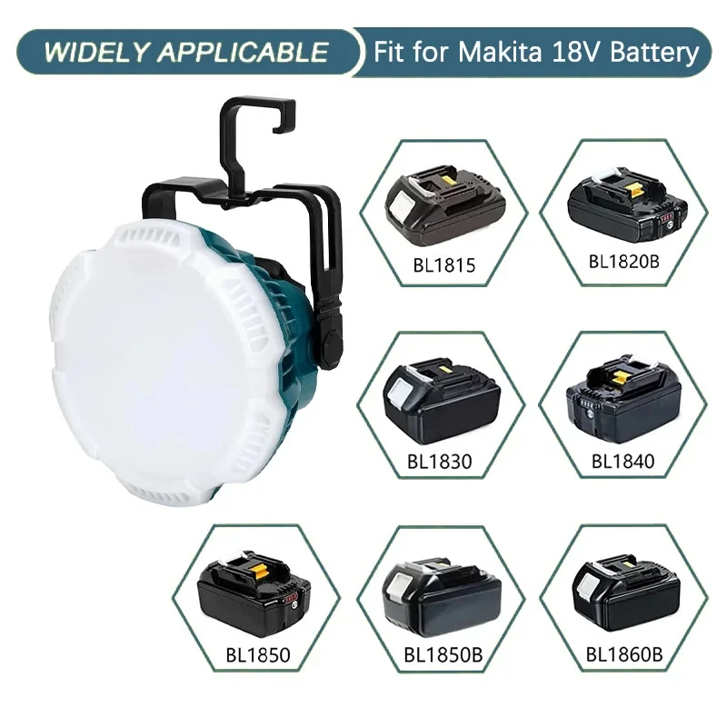 Linterna de camping LED de 2400LM para batería de litio Makita 18V LXT, luz de trabajo LED de 24W para reparación de automóviles, camping, emergencias y obstáculos - imagen 2