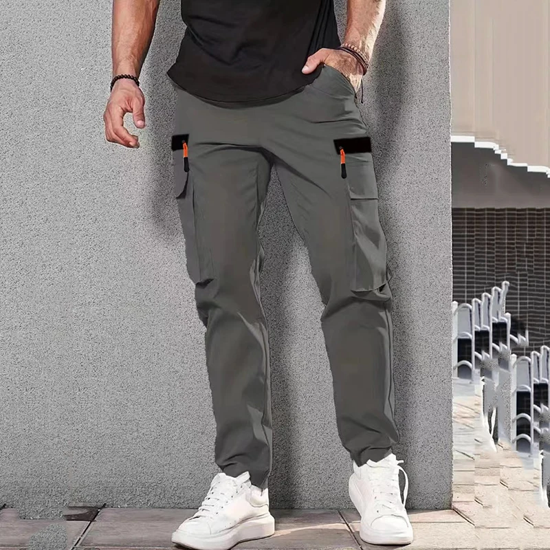 Nuevos pantalones informales de trabajo para hombre, pantalones Cargo con múltiples bolsillos, pantalones de chándal rectos a la moda, ropa de trabajo ligera para senderismo al aire libre de verano - imagen 5